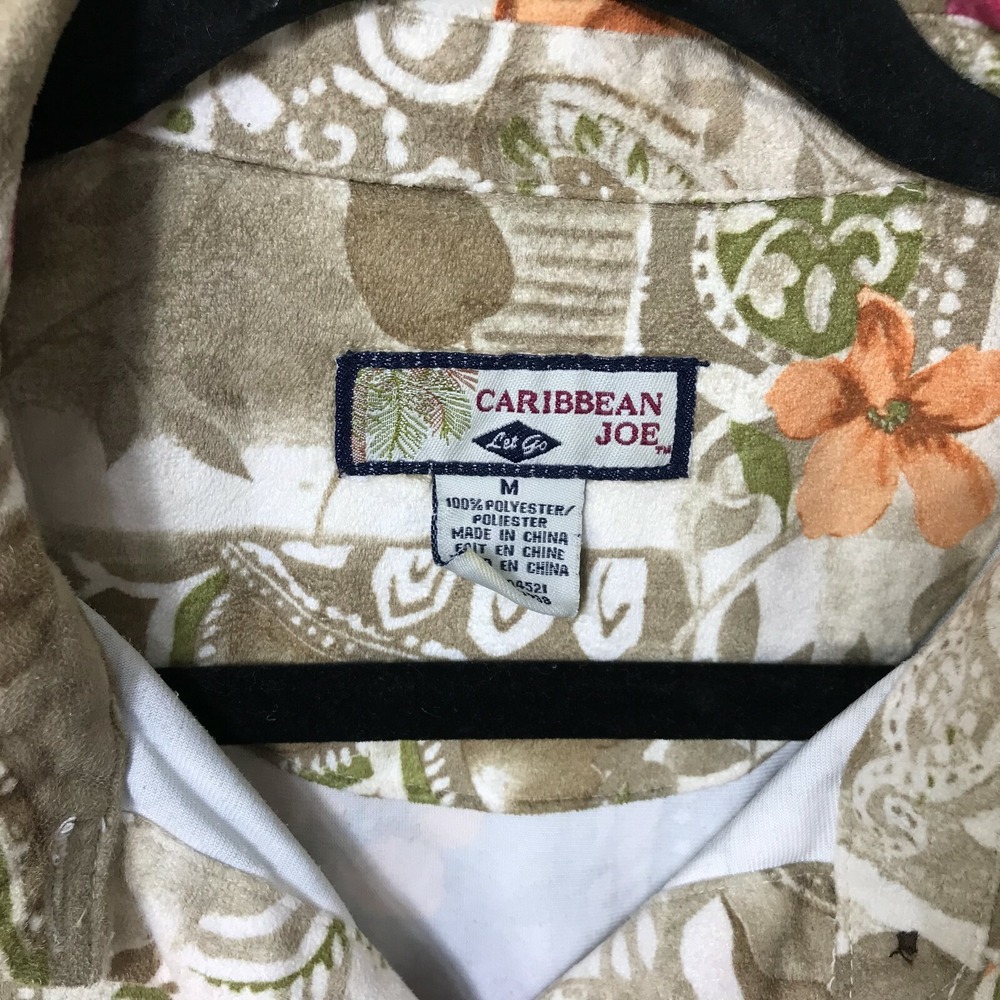 Caribbean Joe Hawaiian Shirt Size M Soft Polyester Multicolor Floral Long Sleeve - Picture 6 of 7